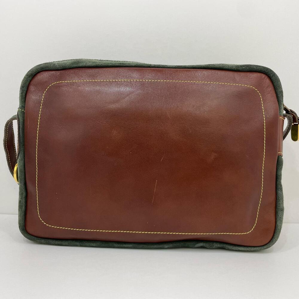 Loewe Shoulder x Leather Green Brown Suede Bag Green Brown